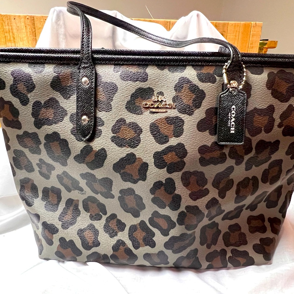 Coach Tote - gently used - leopard print